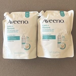 Lot 2 Aveeno Calm + Restore Nourishing Oat Cleanser Refill Sensitive Skin 16 Oz